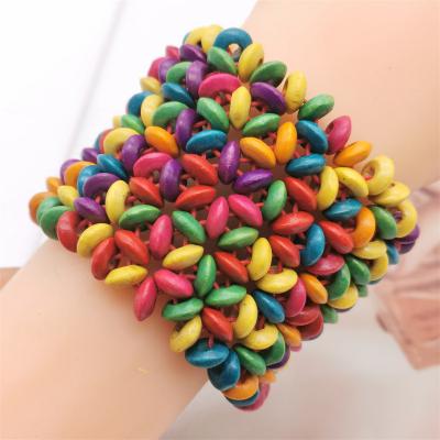 China Fashion Charm Bracelet Punk Color Handmade Wooden Bracelets For Women Friendship Bracelet Gift Stretch Bracelet Jewelry Wholesale for sale