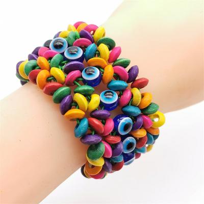 China Color Punk Bohemian Bracelets Jewelry Handmade Multilayer Hollow Bracelets For Women Friendship Gift Wooden Bracelets Wholesale Jewelry for sale