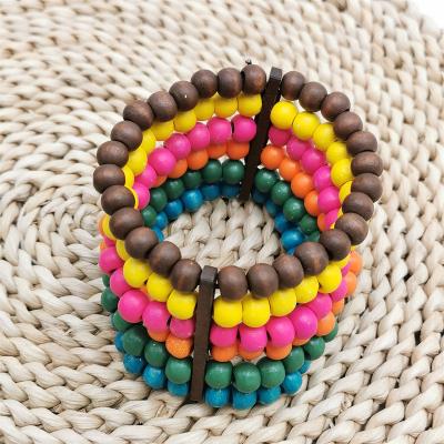 China Punk Handmade Bracelet For Women Colorful Natural Wooden Vintage Bead Jewelry Party Elastic Bracelets & Bangles Gift for sale