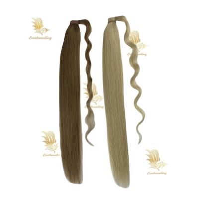 China Straight 20inch Remy Human Hair Extension Ponytail Double Drawn Blonde Wrap Around for sale