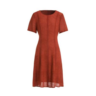 China Gowani 100% Breathable Silk Crew Neck Jacquard High End Waisted A Line Dress for sale