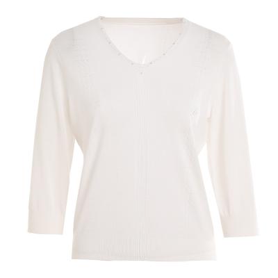 China Anti-wrinkle Gowani V-Neck Three Quarter Sleeve Knitted Blouse With Beaded Pearl for sale