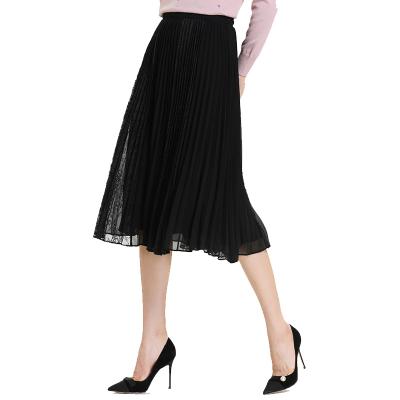 China Gowani Anti-Static Black Elastic Waist Lace Pleated Midi Skirt for sale