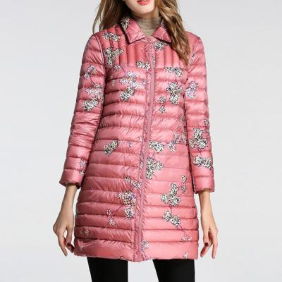 China Winter Windproof Women's Warm Double-Sided Down Coat Fashion Printed Lightweight Down Jacket for sale