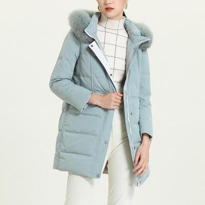 China Fashion Fox Fur Down Jacket Women's Blue Loose Warm Hooded Coat Winter Windproof Down Jacket for sale