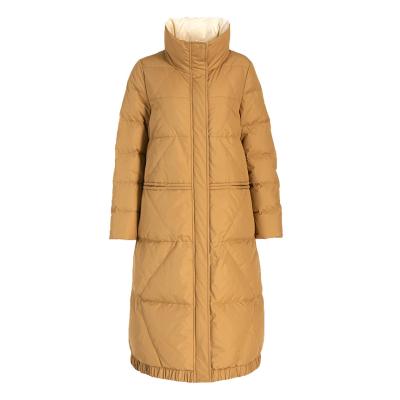 China Winter Reversible Women Long Down Coat High Quality Double Sided Mustard Long Down Coat for sale