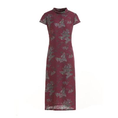 China Gowani Summer Breathable Flower Printed Dress Chinese Style Silk Cheongsam Qipao for sale