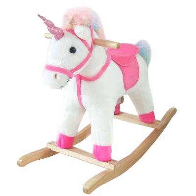 China Ride on Toy Plush Rocking Horse with realistic horse sound and galloping sound and stuffing colorful mane and tail for sale