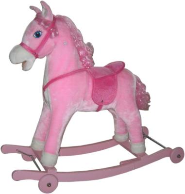 China Ride On Toy ICTI Audit New FL090-P-W Hot Pink Color Plush Rocking Horse With Wheels for sale