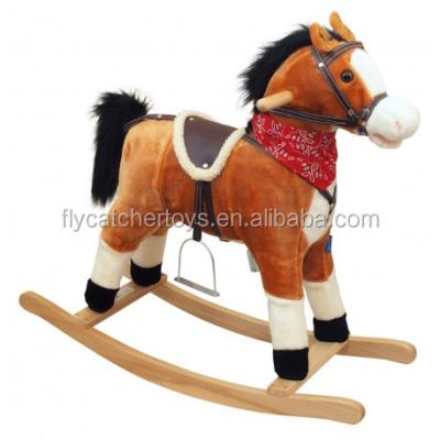 China Ride On Toy ICTI FL090-LB Audit New Fashion Light Brown Color Plush Rocking Horse for sale