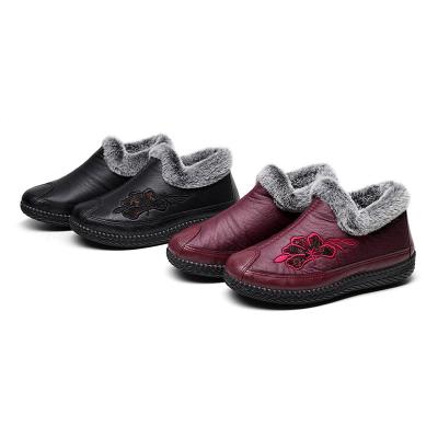 China High Quality Leather Women Thermal Embroidered To Keep Warm Waterproof Boots Casual Walking Shoes Snow Boots for sale