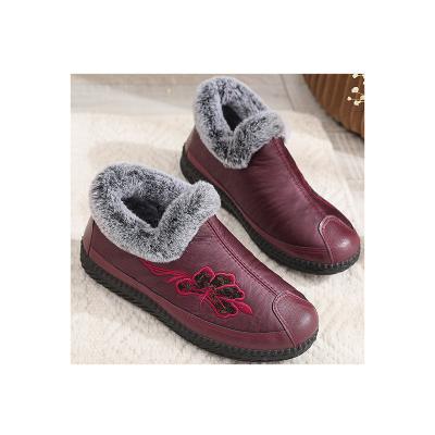 China High Quality Black Leather Women Thermal Embroidered To Keep Warm Boots Winter Waterproof Snow Boots for sale