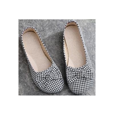 China Best Sellers Cloth Round Flat Shoes Bow Ladies Bow Tie Flat Sports Shoes Lattice Flat Shoes With Bow for sale