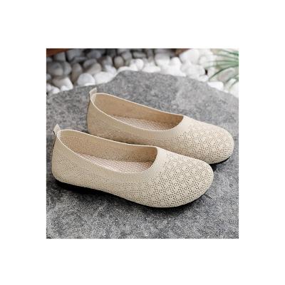 China Wholesale Round Fly Knit Shoes For Women Breathable Round Mouth Fly Knit Shoes Woven Shallow Mouth Shoes Women for sale