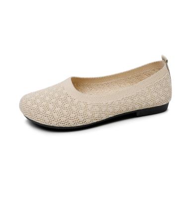 China Factory Wholesale Round Knit Breathable Round Mouth Women Shoes Fly Knit Round Toe Flat Shoes for sale