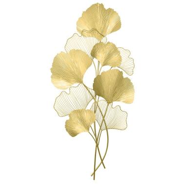 China Golden Ginkgo Biloba Wall Decoration Art Iron Metal Home Wall Living Room Minimalist Creative Colorful Background Decoration With Wal Frame for sale