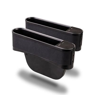 China Car Console Box Organizer 2021 New Design 2 PCS Car Seat Pocket Organizer Filler Gap Space Led Side Storage Box W/4 USB Black for sale