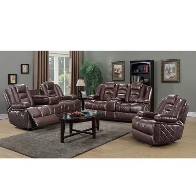 China Custom Production Large Manual Recliners Brown Leather Air 3+2+1 Recliner Sofa Set Motion Sofa Glider Recliner Sets Custom Production for sale