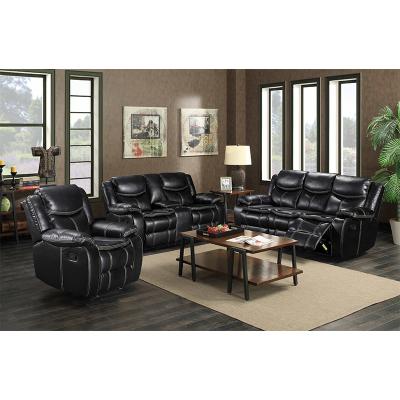 China New Wholesale Manual Black Sofa Set Recliner Extended Leather Air Movement 2R+2R+1R Sofa Set Recliner Set for sale