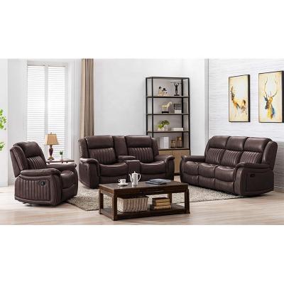 China Extendable COMFORTABLE HOME Recliner Brown Leather Air 3+2+1 Recliner Sofa Set Motion Sofa Manufacturer for sale