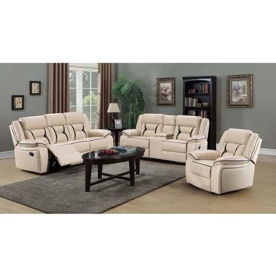 China 321 Hot Selling Recliner Cooling Sofa Set Beige Leather Air Sofa Set Leather Manual Motion Sofa Recliner Set for sale