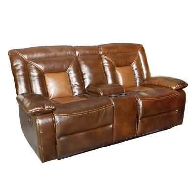 China Manual Movement Sofa Reliner Set HOME Recliner Traditional Match COMFORTABLE Extendable Sofa Set Brown Chocolate Leeather For Living Room for sale