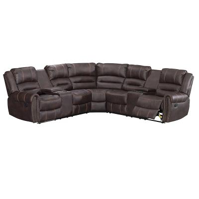 China CUSTOMER REVIEWS (0)‎ COMFORTABLE HOUSE Extended Reliner Symmetrical Sofa Motion Sofa Brown Nail Sectional Extended Leather Headboard for Living Room for sale