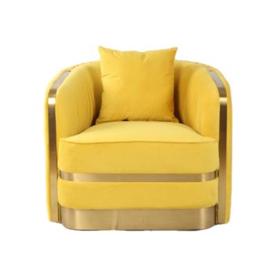 China CUSTOM PRODUCTION COMFORTABLE HOME style chair gold stainless steel frame European velvet fabric around accent chair leisure back chair for sale