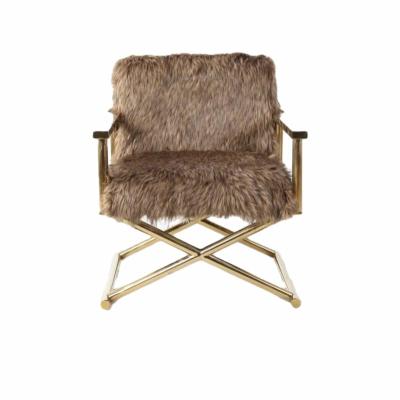 China Luxury Adjustable Leisure Gold X(Size) Stainless Steel Accent Chair Low Rose Faux Fur Lounge Chair for Hotel Home for sale