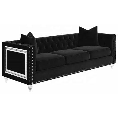 China New Custom Production Modern Living Room Sofa Black Velvet Fabric Stationary Sofa With Pillow 3 Seats Sofa Chair for sale