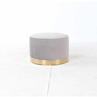 China Customize Factory Direct Nordic Ottoman Velvet Fabric Upholstered Foot Rest Stool With Metal Round Stool for sale