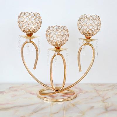 China Modern Home Candle Holders Crystal Tealight Centerpieces Wedding Table Decoration Metal Candlesticks for sale