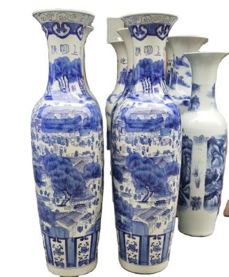 China Wholesale High Quality Chinese Style Landscape Pattern Long Neck China Household Ceramic Flower Pot for sale