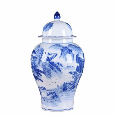 China Chinese style blue and white living room decorations antique large landscape pot general decorations for sale