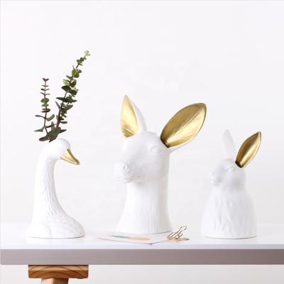 China Well-designed ceramic Europe pottery flower farm animal goose head-deer head-rabbit for sale