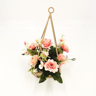 China Wedding Plastic Wholesale Decor Flowers Artificial Rose Flowers Small Plastic Flowers With Metal Hanging Basket for sale