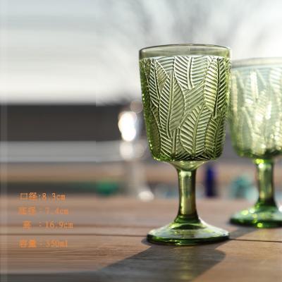 China New Design Eco-friendly Glassware Colored Goblet Wine Glasses Water Glass Pressed Glass Goblets for sale