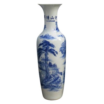 China Household high quality ceramic vase painting vintage landscape blue and porcelain luxury white vase for sale