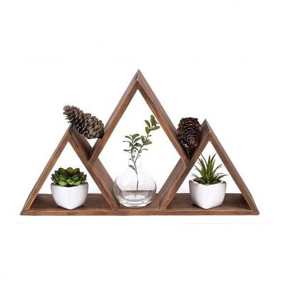 China Rrustic Mountain Triangle Wall Drawer Book Shelves Foldable Hanging Wooden Floating Rack Stander Holder Stake Mounted Shelf Wood Shelves for sale