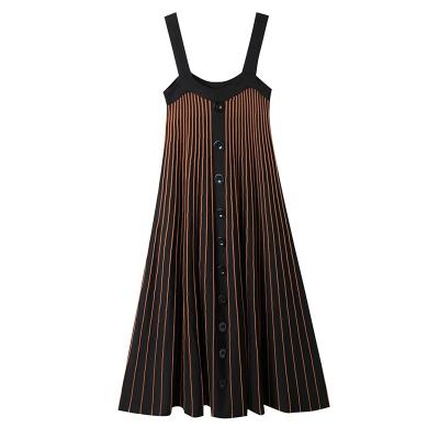 China Anti-wrinkle 2022 Summer Midi Dress Simple Sleeveless Knit Stitching Strap Striped Women Dresses for sale