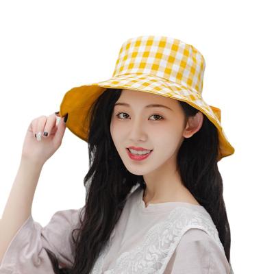 China 2021 de sombreros du mujer OEM/ODM fashion reversible bucket hat summer male beach checked wide hat with bowknot for sale