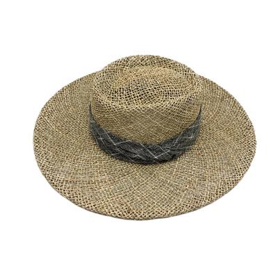 China Fashion\Panama 2021 custom straw hat sombreros de playa verano OEM/ODM sea grass brim comfortable\durable flat bucket hat for sale