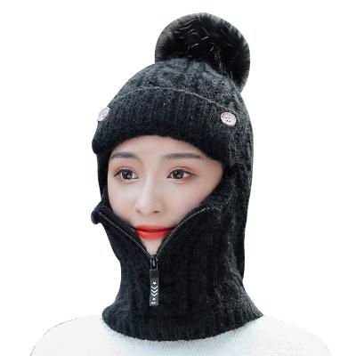 China 2021 COMMON pasamontanas OEM/ODM acrylic winter arket warm hat with pom wool knitted custom balaclavas face mask for women for sale