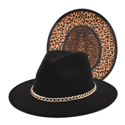 China Fashion\Wool Felt Hat Two Tone Leopard Bottom Wide Felt Panama Felt Hat Comfortable Men\Wool OEM/ODM Wide Felt Hat For Women for sale