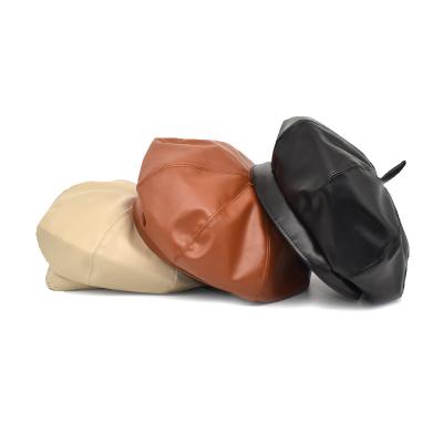 China Fashion\comfortable cute leather Korean hats\goods 2021 pu berets for women wholesale fashion design topi luxury barret hat for lady for sale