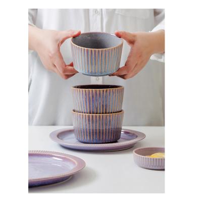 China Sustainable Ceramic Dinnerware Set Vintage Luster Purple Dinnerware Set Modern Sale Factory Price Single Ceramic Hot Creative Kitchen for sale