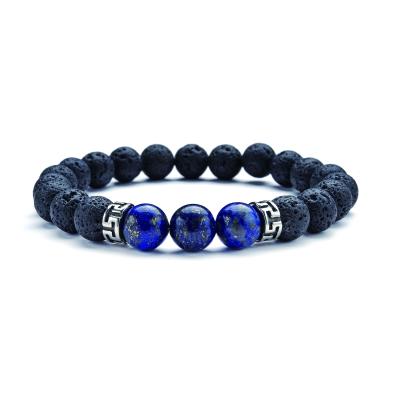 China BOHEMIA Greek Key Lapis Lazuli With Blue Lava Rock Essential Oil Diffuser Bracelet Gemstone Beads Bracelets for sale