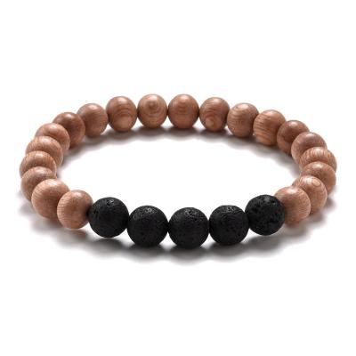 China BOHEMIA Pink Rosewood with Black Lava Rock Stone Essential Oil Diffuser Bracelet Natural Wood Beads Bracelet for sale