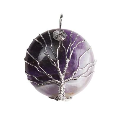 China Tree of Life Crystals Healing Pendulum Necklace Wrap Religious Natural Gemstone Copper Wiring Pendant Tree for sale