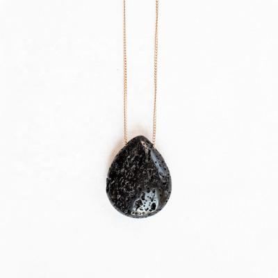 China BOHEMIA Black Droplet Lava Rock Diffuser Jewelry Essential Oil Diffuser Volcanic Stone Necklace for sale